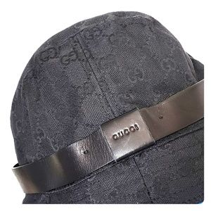 1day sale!Gucci black GG canvas leather bucket hat